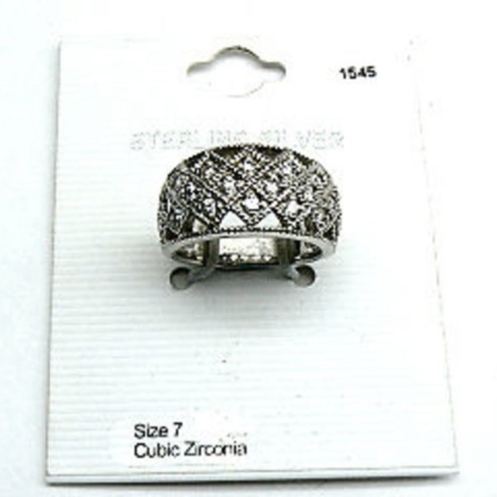 Sterling silver Wide  Band milgrain ring size 7 - Picture 5 of 6